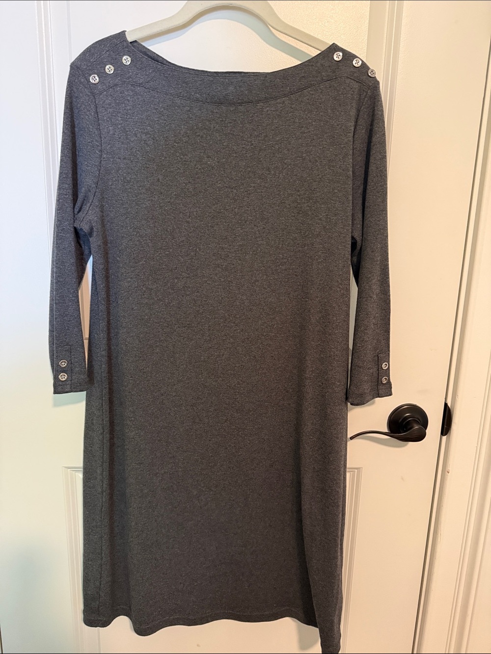 Karen Scott Petite Women’s Charcoal Gray Button-Trim Knitted Shift Dress, M